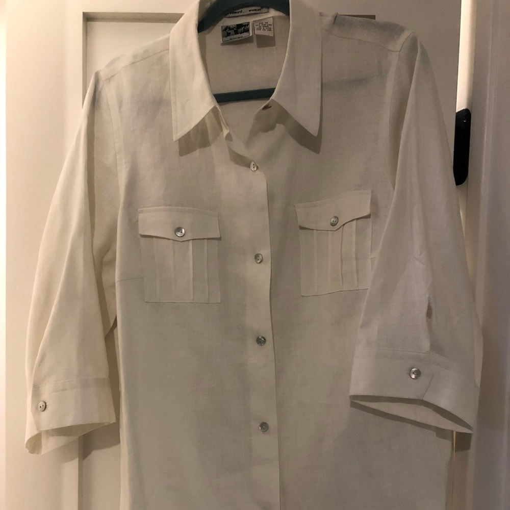 1X White Irish Linen Button Down Mother of Pearl buttons